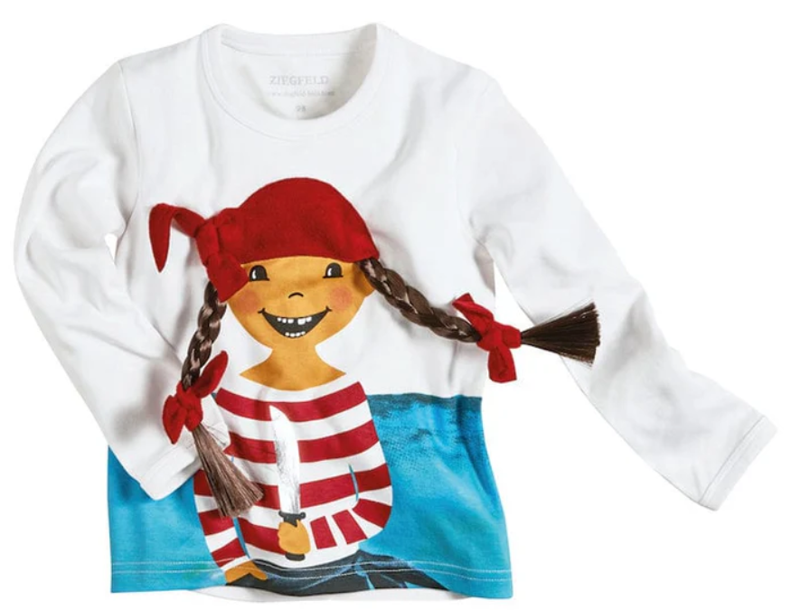 Piratin Paula weisser Pulli langarm für Mädchen mit echten Zöpfen, Baumwolle